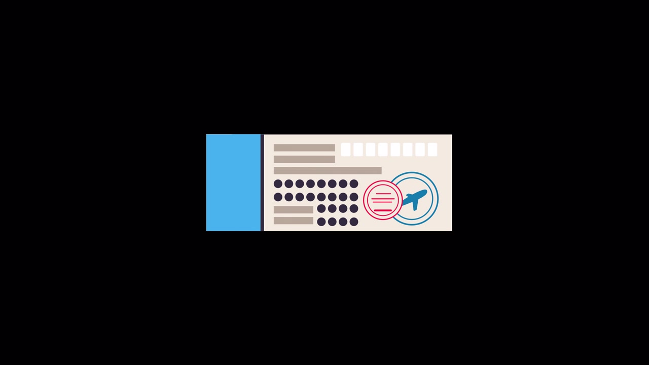 Animated Travel Ticket with Airplane Icon and Stamp
