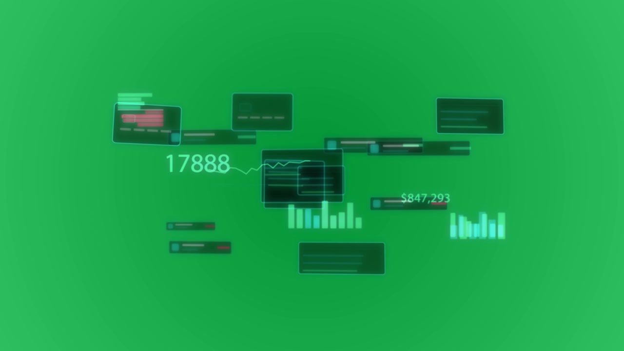 Teal outline pulsing, HUD emerging, panels settling numbers updating on transparent bg to show data