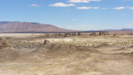 Aerial-panoramic-shot-through-the-Pinnacles-desert-in-California-desert-National-Conservation-Area