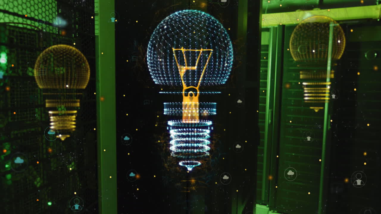 컴퓨터 서버를 통한 연결을 통해 전구의 애니메이션과 데이터 처리