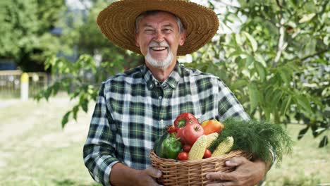 video of farmer with a basket full of seasonal vegetables