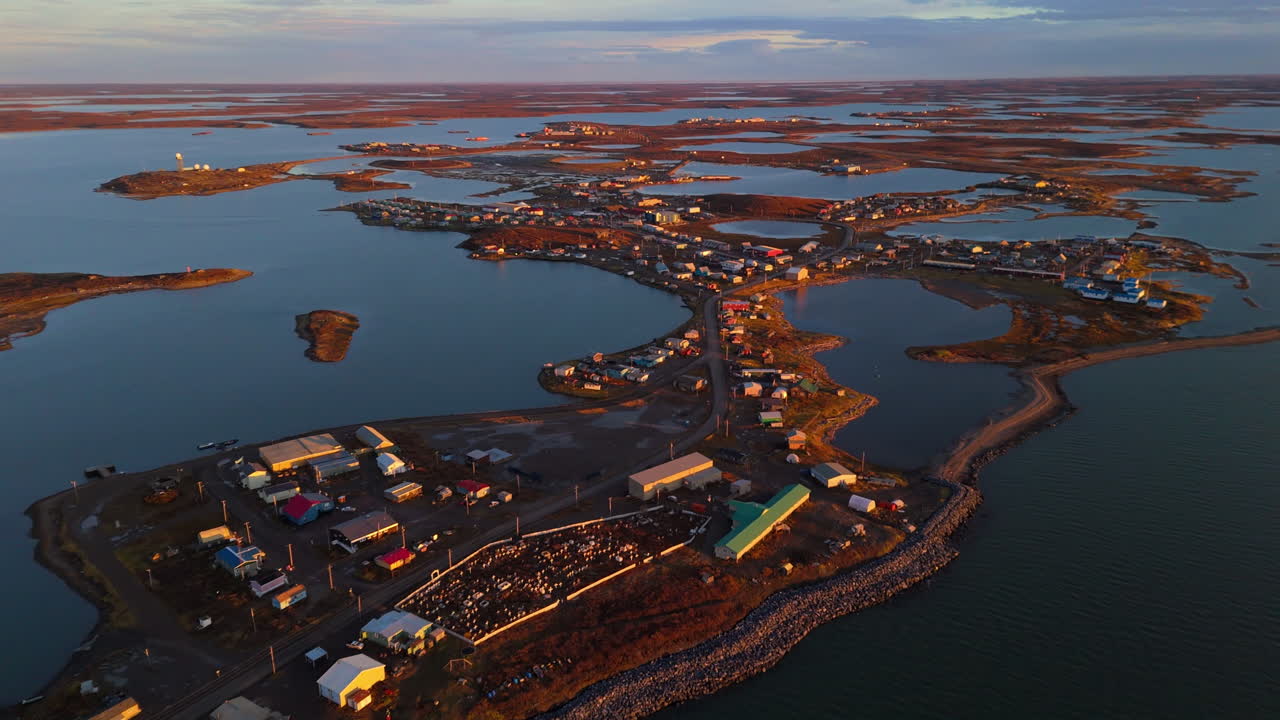 Aerial View of a Remote Arctic Community in Canada