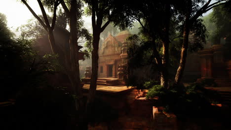 ancient temple ruins in a lush jungle