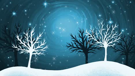 snowflakes falling over winter landscape