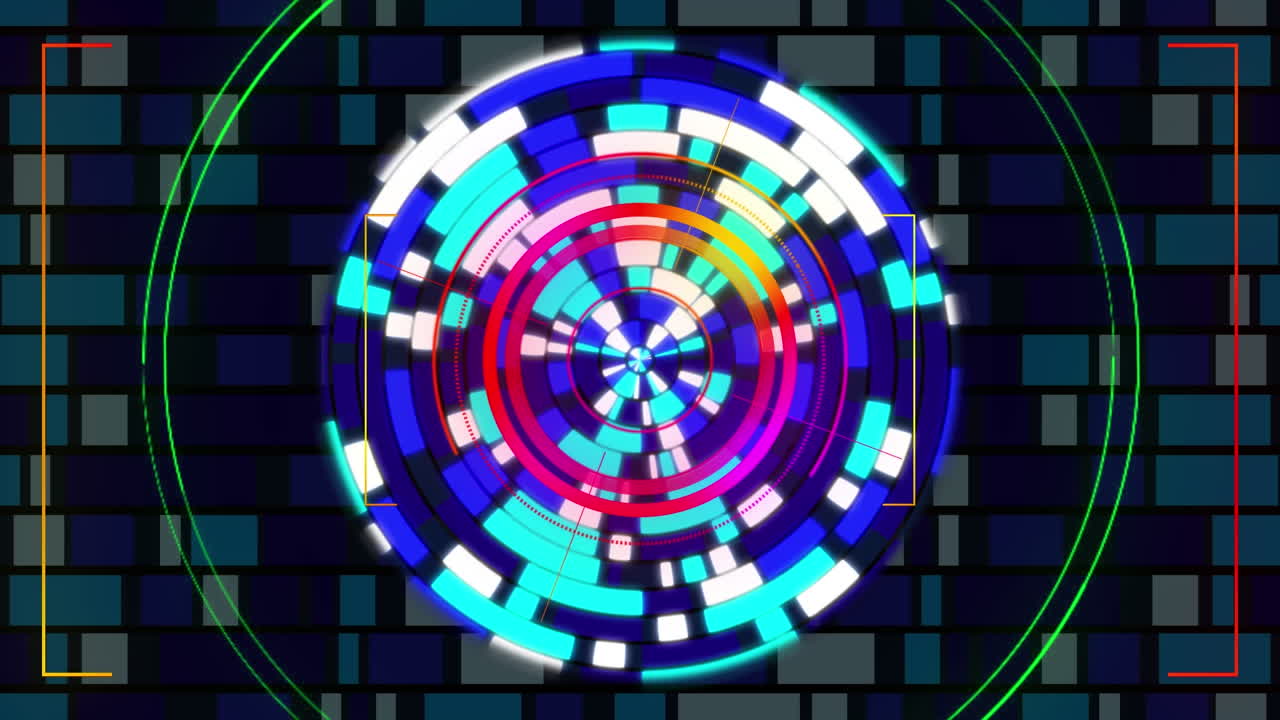 디지털 공간 위에서 회전하는 불빛으로 만들어진 지구의 애니메이션