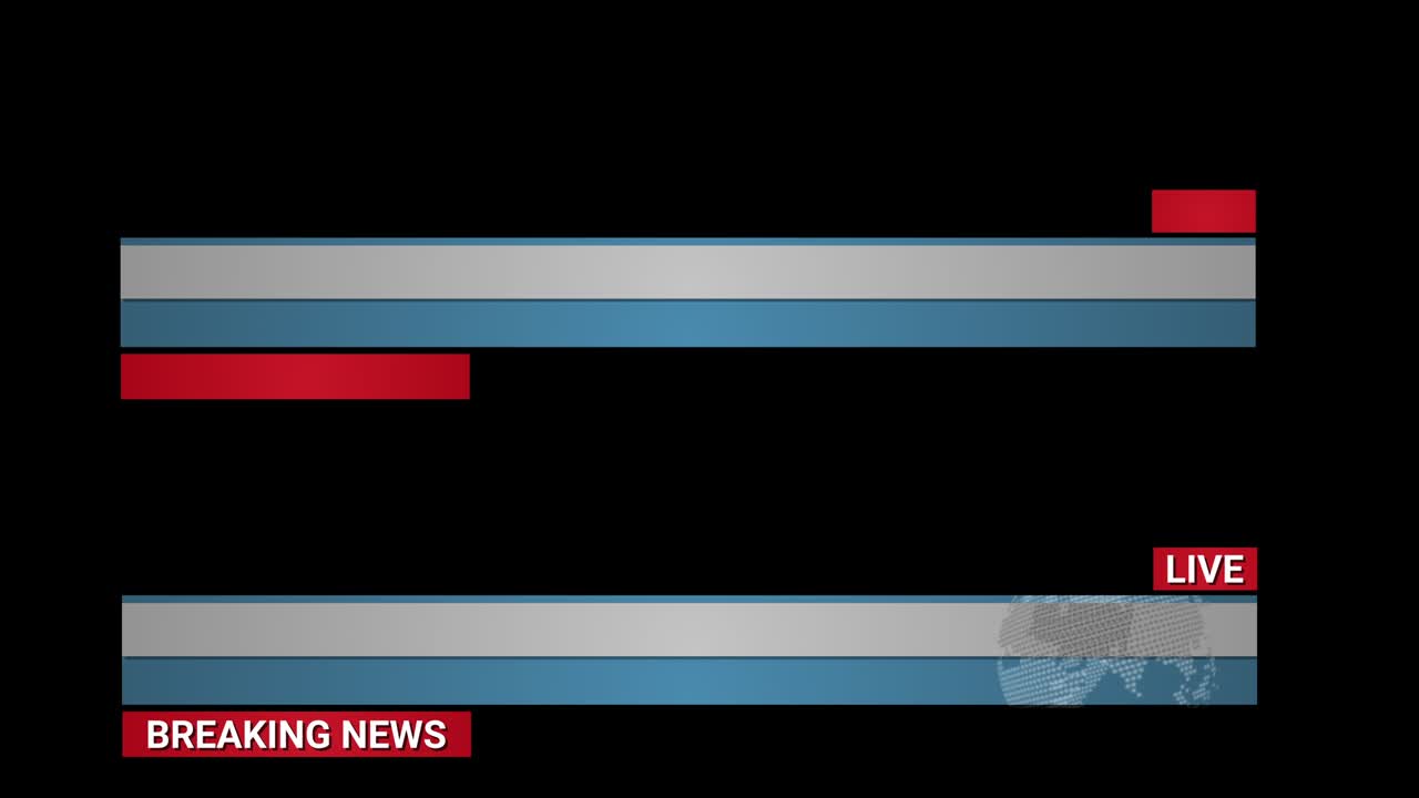 Breaking news headlines live for news events. Transition to Lower Third Title Strap with a rotating world map on black background. Can be used with online media, TV and social media