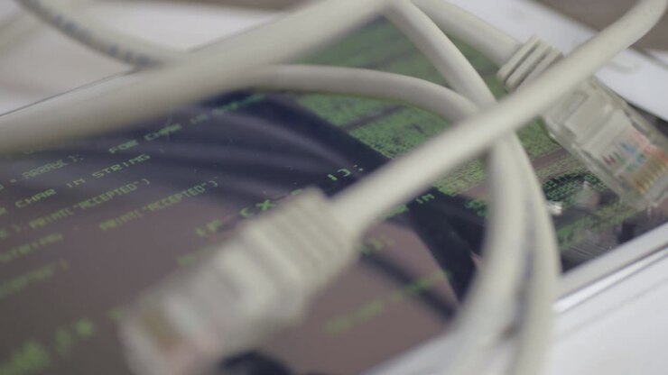 Ethernet network cables with code data background