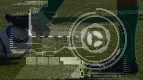 animación del procesamiento de datos y escaneo de alcance sobre jugadores de fútbol