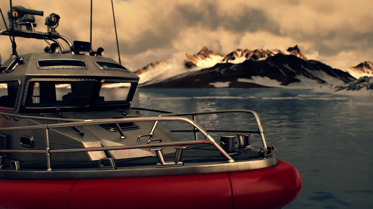 추운 북해에서 구조 보트