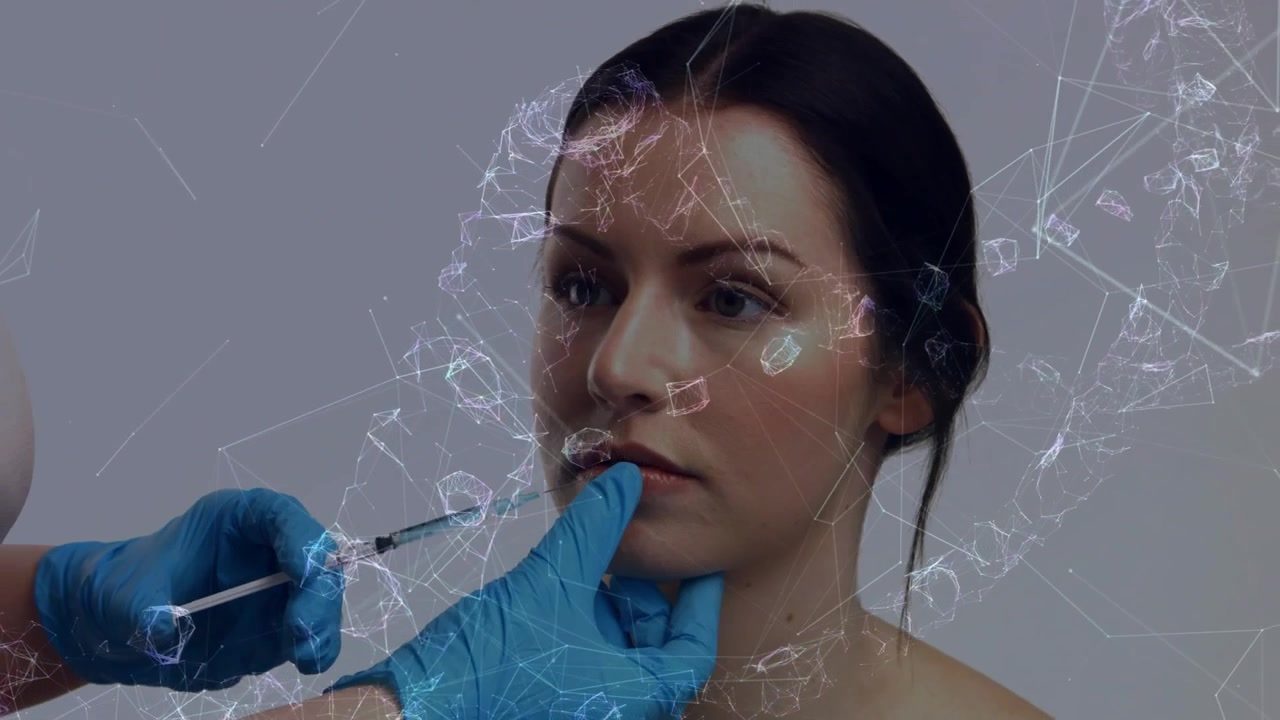 Procedura di filler labbra cosmetico con sovrapposizione di rete digitale