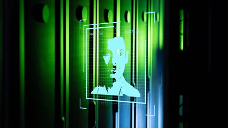animación de cambio de iconos de perfil contra la sala del servidor de la computadora.