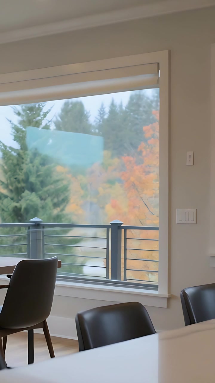 Vertical video: Panning camera showing marble island, window in kitchen to reveal orange tree