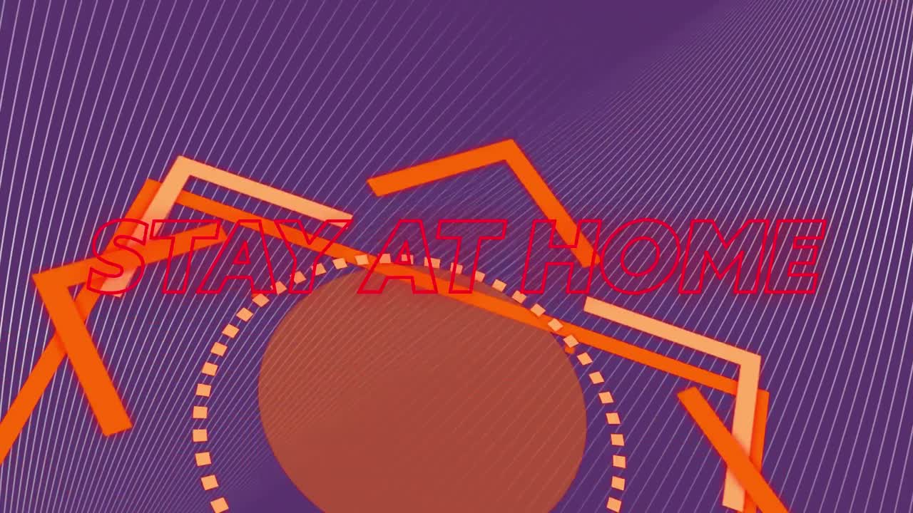 네온 빨간색 텍스트의 애니메이션 오렌지색 모양이 바뀌는 이상 집에 머물