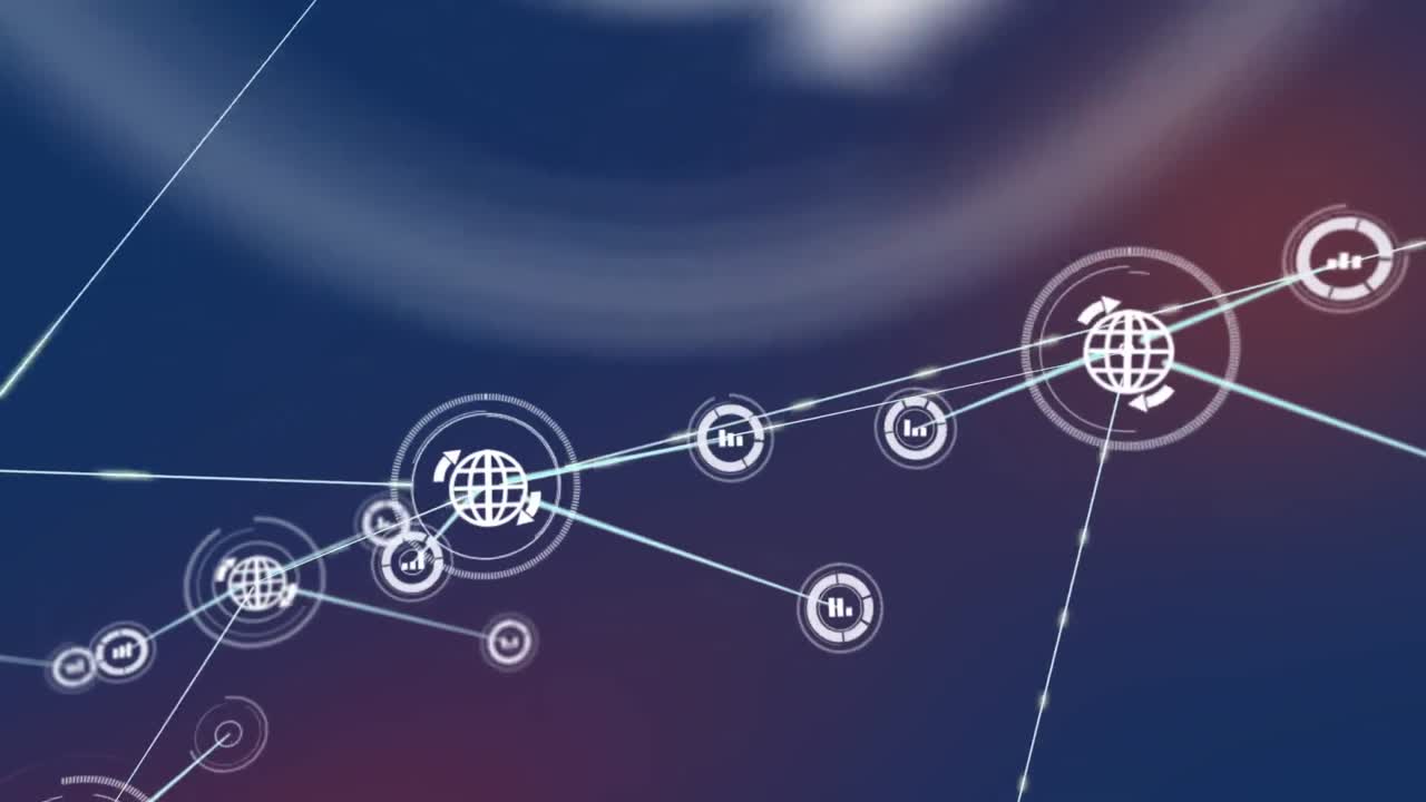 animación de iconos conectados sobre múltiples textos que forman el cerebro contra un fondo abstracto.