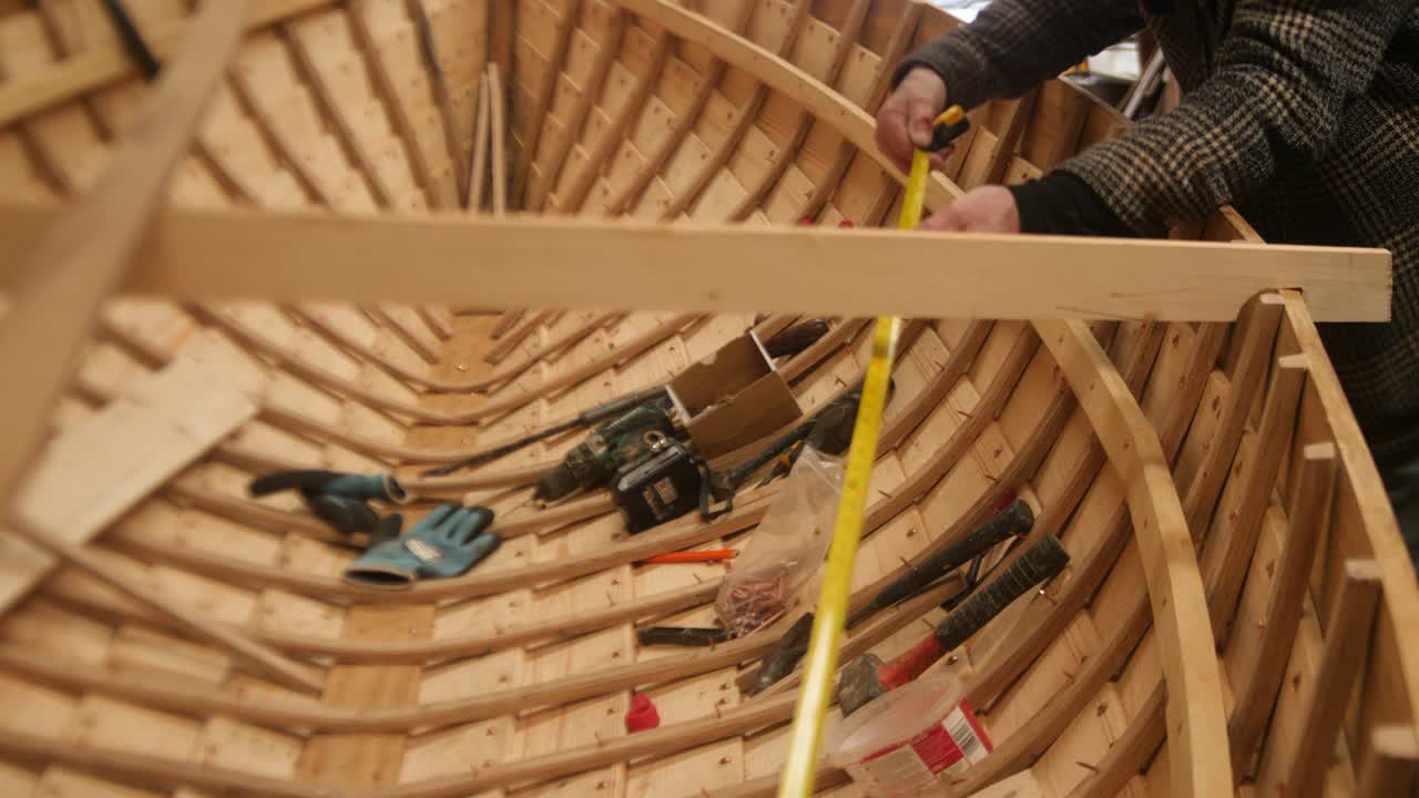 Handcrafted Wooden Boat, measuring for stringers
