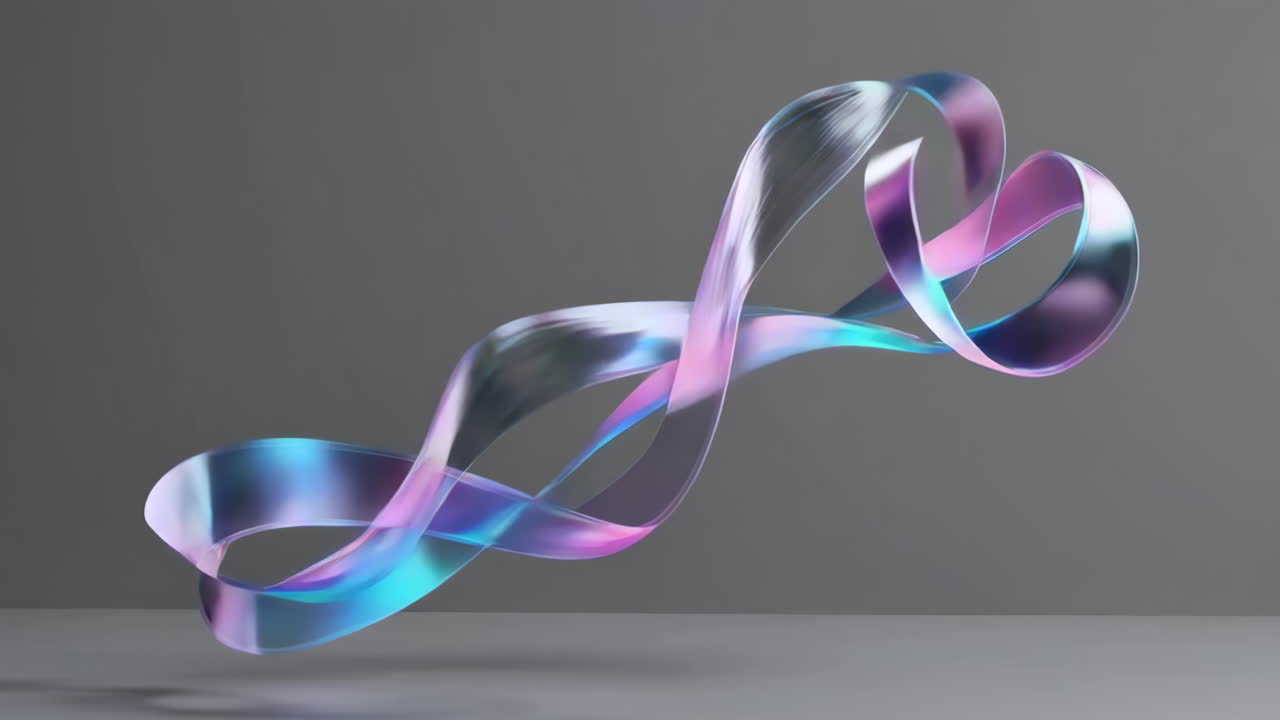 Abstract Iridescent Ribbon on Grey Background