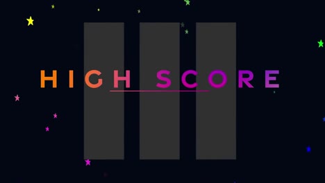 animación del texto de puntuación alta sobre las estadísticas y las estrellas.