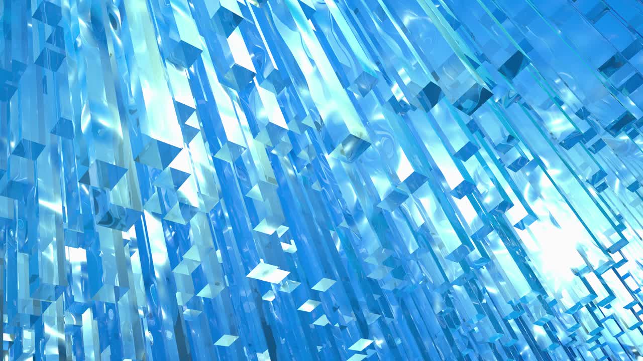 밝은 파란색 배경 애니메이션은 미니멀한 파란색 큐브 모양에서 추상적인 애니메이션의 아이디어, 루프 프레젠테이션을 렌더링합니다.