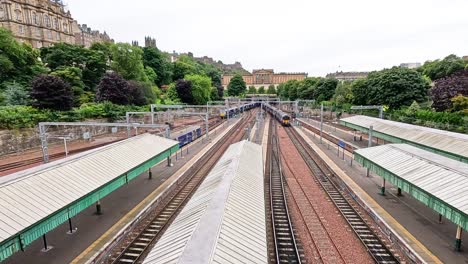 train moves through edinburgh's waverley station