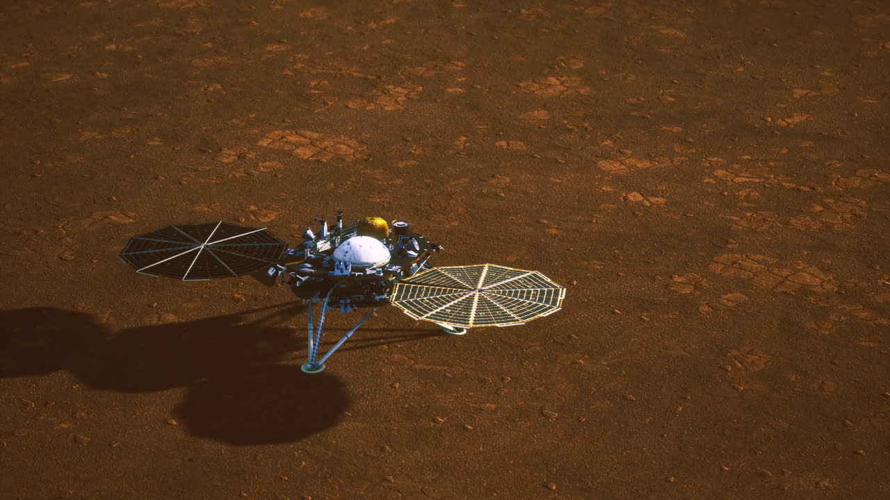 Space exploration mission capturing a mars lander on the red planet surface