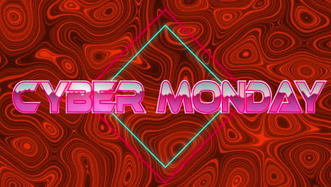 animation of cyber monday sale text over abstract liquid kaleidoscope pattern on red background