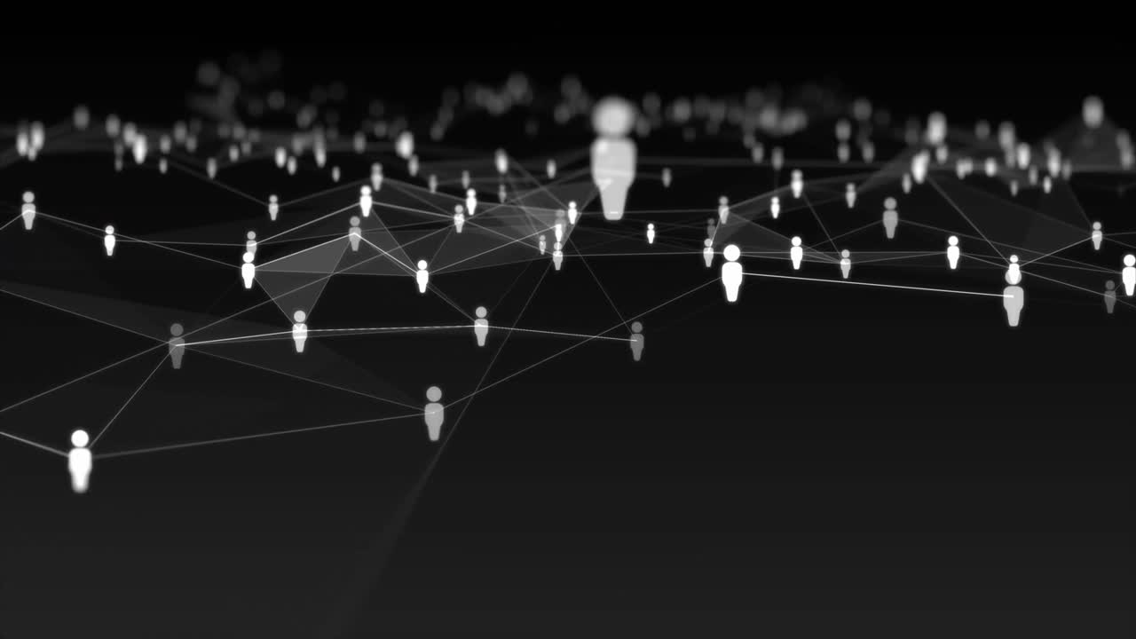 Abstract Network of Connected People Icons on Black Background