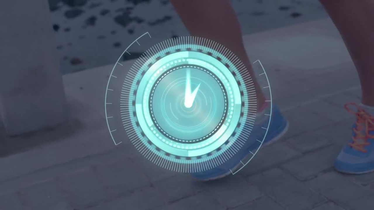 스 스캐닝과 시계가 빠르게 움직이는 사람의 다리의 애니메이션