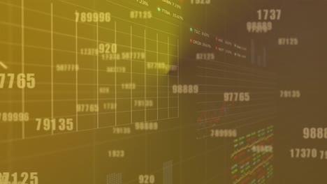 Animation-Sich-ändernder-Zahlen-über-Mehrere-Diagramme-Und-Handelstafeln-Auf-Abstraktem-Hintergrund