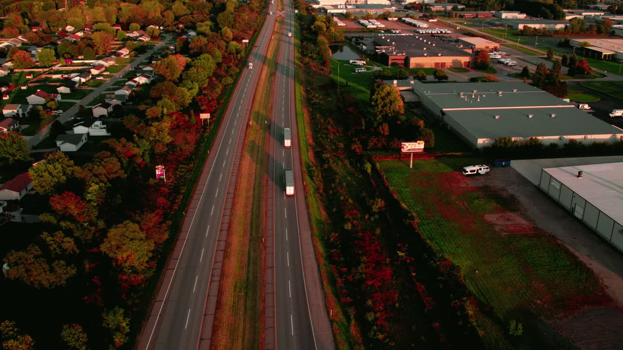 Semi Truck and trailers driving on Indiana Toll Road I-80