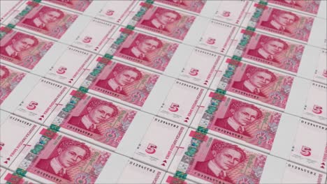 5 bulgarian leva banknotes printed by a money press