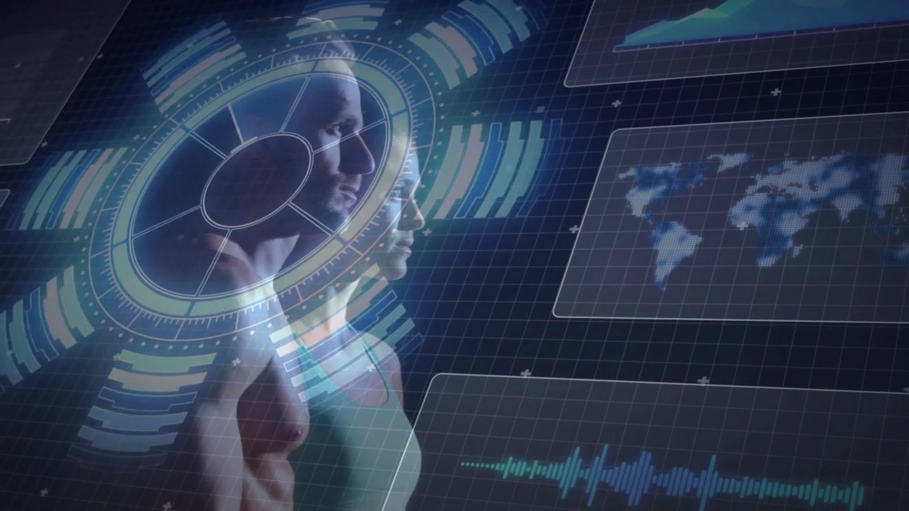 Two profiles appearing and aligning with hologram rings, panels updating, showing ID data for demo