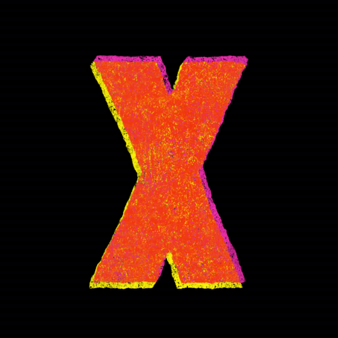 Lettera X stilizzata con texture a gesso su sfondo nero.