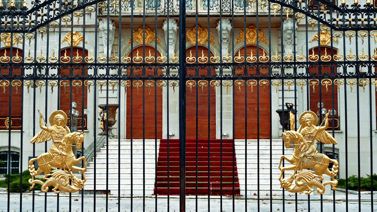The facade of the Manu-Auschnitt House, tourist attraction in Bucharest, Romania