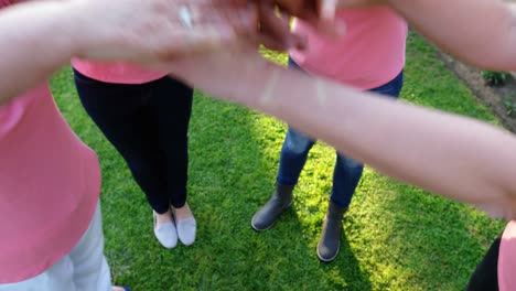 group of women forming handstack in the garden 4k