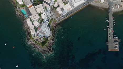 4k aerial of panarea, aeolian islands. top down of the harbour