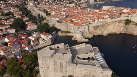 city walls of dubrovnik old town as king's landing and fort lovrijenac, aerial