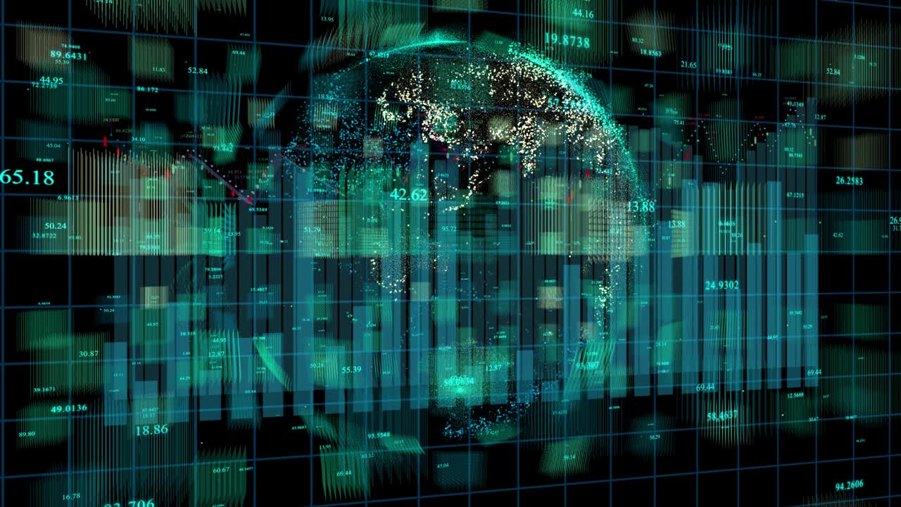 4k Business digital data globe,scientific data network surrounding planet earth