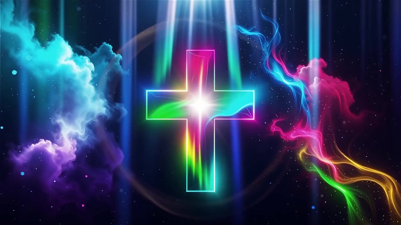 Croce Cristiana Luce Celestiale Sfondo per il Culto.
