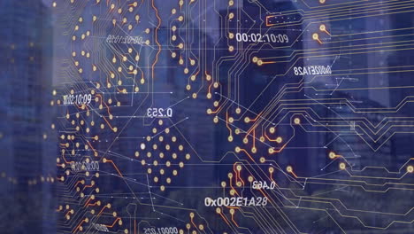 animation of network of connections and data processing over server room