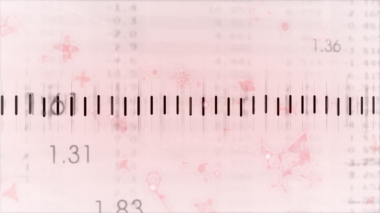 Animation of ruler scale with scientific data and red cell structures in background