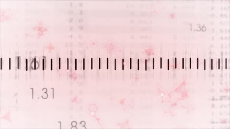 animation of ruler scale with scientific data and red cell structures in background