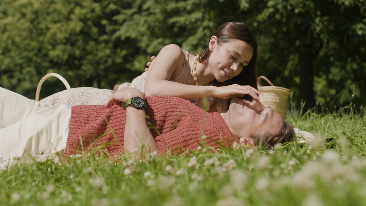 공원 에서 피크닉 을 즐기는 부부