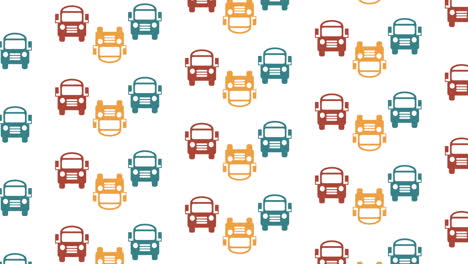 animation of school bus icons moving on white background