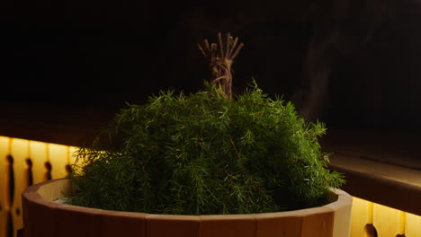 traditional sauna with juniper branches