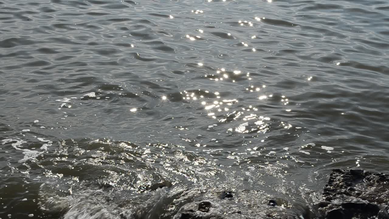 波と太陽。海のさざ波。
