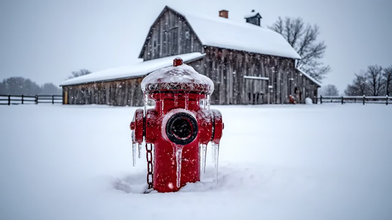 Icy Fire Hydrant in Winter Landscape