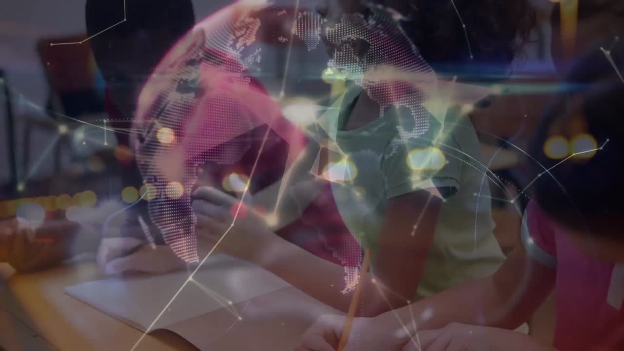 animación de la red de conexiones entre diversos escolares y el mundo