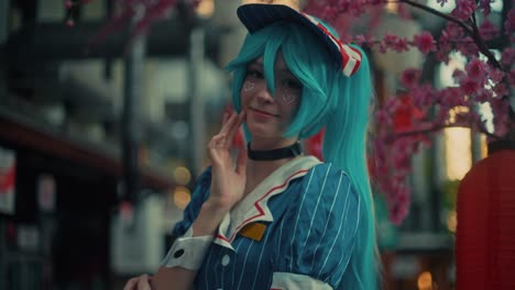 anime cosplayer in hatsune miku costume
