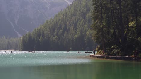 paddle boats at beautiful alpine lake