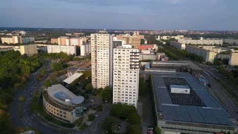 aerial view of a modern city with high-rise buildings